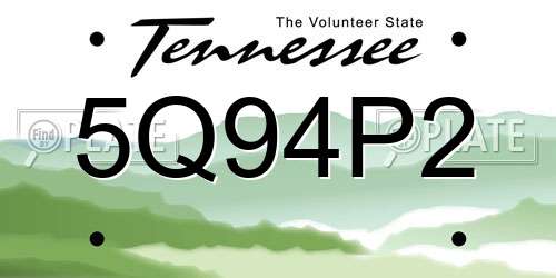5Q94P2 Tennessee License Plate