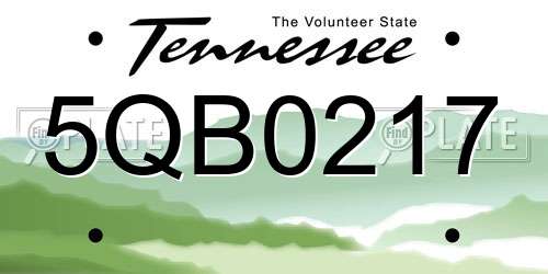5QB0217 Tennessee License Plate