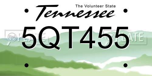 5QT455 Tennessee License Plate