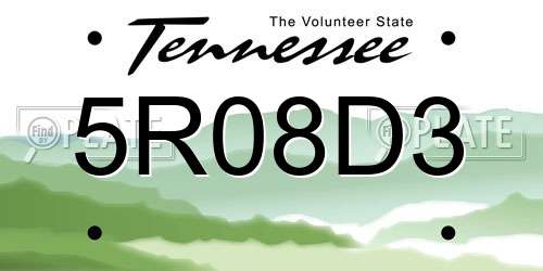 5R08D3 Tennessee License Plate