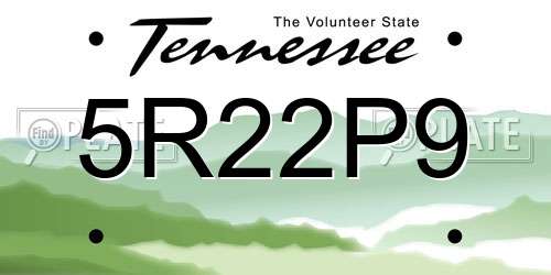 5R22P9 Tennessee License Plate