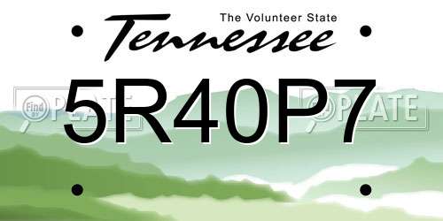 5R40P7 Tennessee License Plate