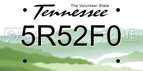 5R52F0 Tennessee License Plate