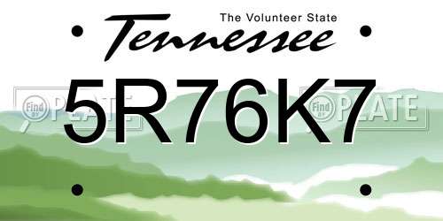 5R76K7 Tennessee License Plate