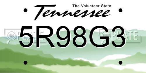 5R98G3 Tennessee License Plate