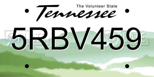 5RBV459 Tennessee License Plate