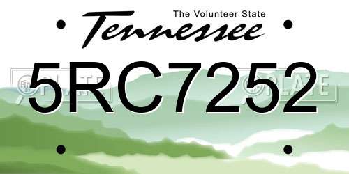 5RC7252 Tennessee License Plate