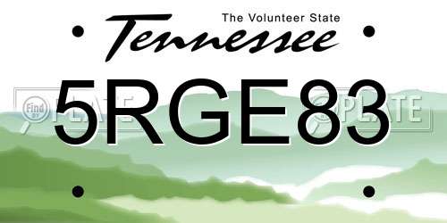 5RGE83 Tennessee License Plate