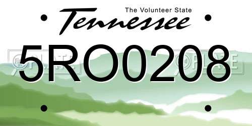 5RO0208 Tennessee License Plate