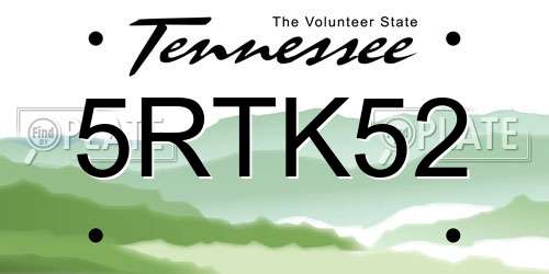 5RTK52 Tennessee License Plate