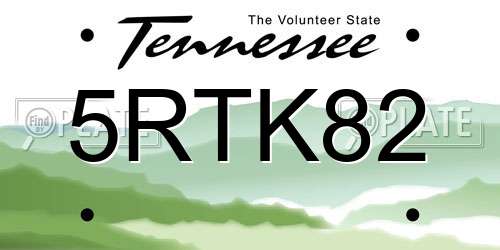 5RTK82 Tennessee License Plate