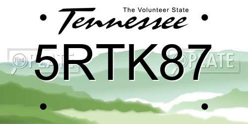 5RTK87 Tennessee License Plate