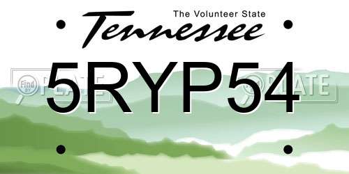 5RYP54 Tennessee License Plate