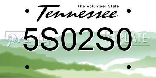 5S02S0 Tennessee License Plate