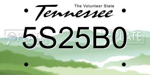 5S25B0 Tennessee License Plate