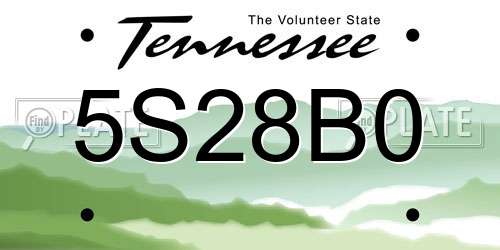 5S28B0 Tennessee License Plate