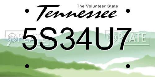 5S34U7 Tennessee License Plate
