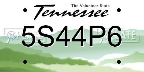 5S44P6 Tennessee License Plate