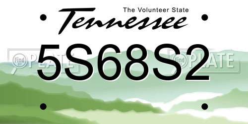 5S68S2 Tennessee License Plate