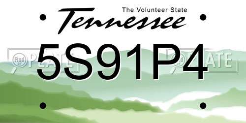 5S91P4 Tennessee License Plate