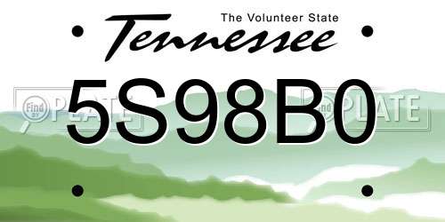 5S98B0 Tennessee License Plate