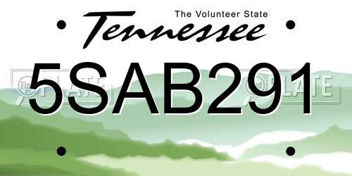 5SAB291 Tennessee License Plate