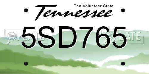 5SD765 Tennessee License Plate