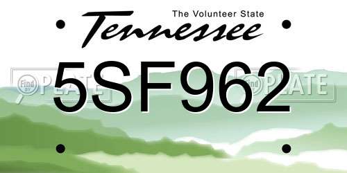 5SF962 Tennessee License Plate