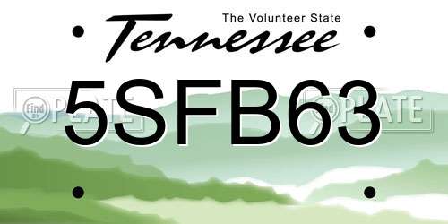 5SFB63 Tennessee License Plate