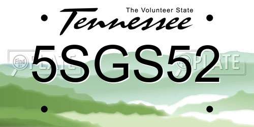5SGS52 Tennessee License Plate