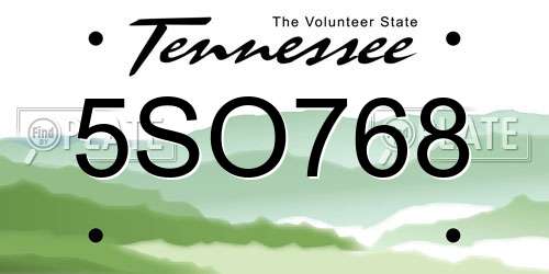 5SO768 Tennessee License Plate