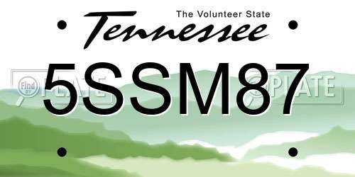 5SSM87 Tennessee License Plate