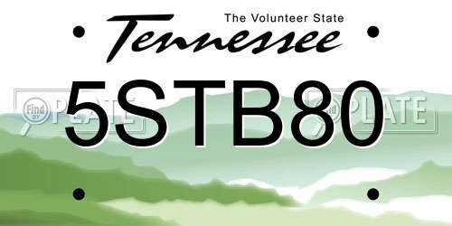 5STB80 Tennessee License Plate