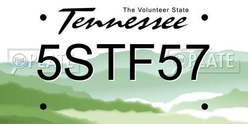 5STF57 Tennessee License Plate