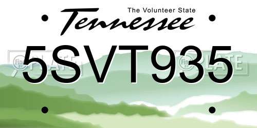 5SVT935 Tennessee License Plate