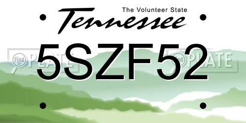 5SZF52 Tennessee License Plate