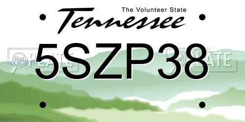 5SZP38 Tennessee License Plate