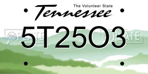 5T25O3 Tennessee License Plate