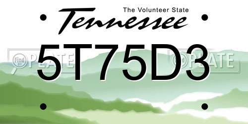 5T75D3 Tennessee License Plate