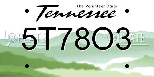 5T78O3 Tennessee License Plate
