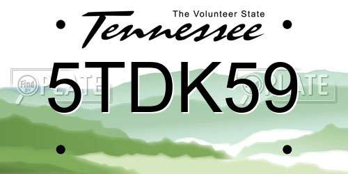 5TDK59 Tennessee License Plate