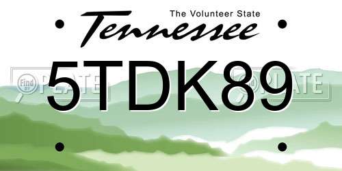 5TDK89 Tennessee License Plate