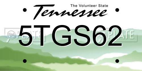 5TGS62 Tennessee License Plate