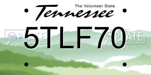 5TLF70 Tennessee License Plate