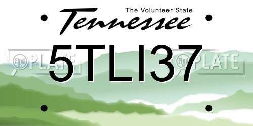 5TLI37 Tennessee License Plate