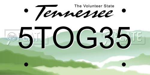 5TOG35 Tennessee License Plate