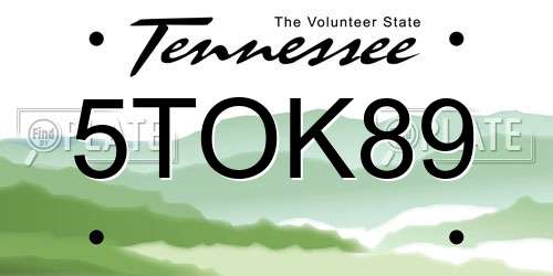 5TOK89 Tennessee License Plate