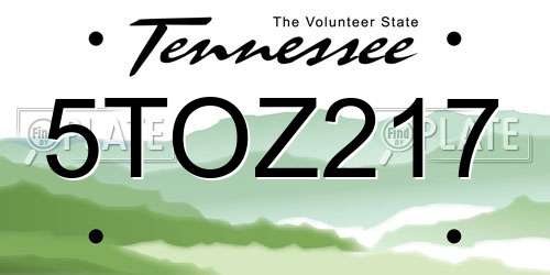 5TOZ217 Tennessee License Plate