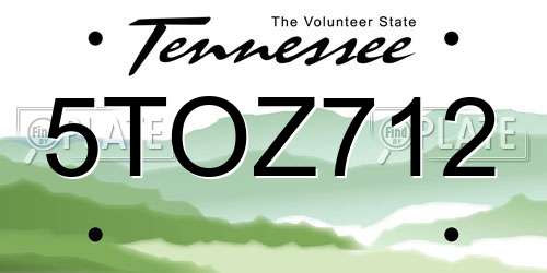 5TOZ712 Tennessee License Plate