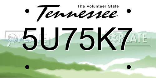 5U75K7 Tennessee License Plate